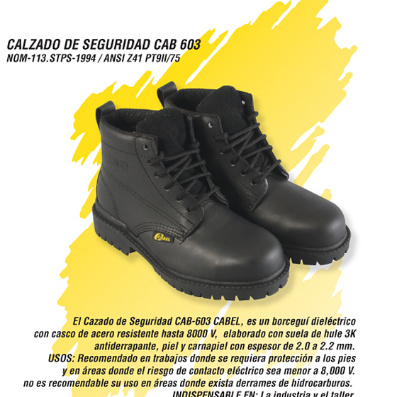 CALZADO DE SEGURIDAD COLOR NEGRO #10, MARCA CABEL, MODELO 03-0609-0101-28