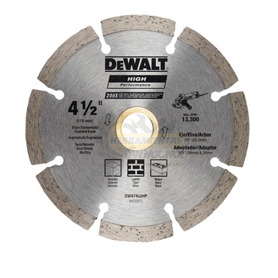 DISCO PARA CORTE DE CONCRETO DE 4-1/2", DIAMANTADO, MARCA DEWALT, MODELO 47452HP