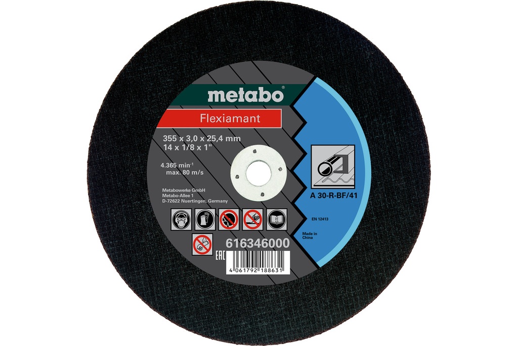 DISCO PARA CORTE DE METAL DE 14" X 1/8" X 1", (355X3.X25.4 MM), MARCA METABO, MODELO 616346000