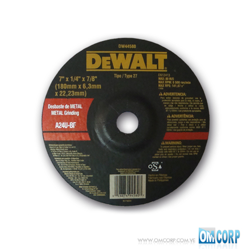 DISCO PARA DESBASTE DE METAL DE 9" X 1/4" X 7/8", MARCA DEWALT, MODELO DW44610