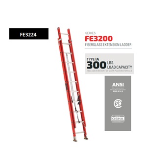 ESCALERA DE EXTENSION DE 24 PIES, FIBRA DE VIDRIO, 300 LB. MARCA LOUISVILLE