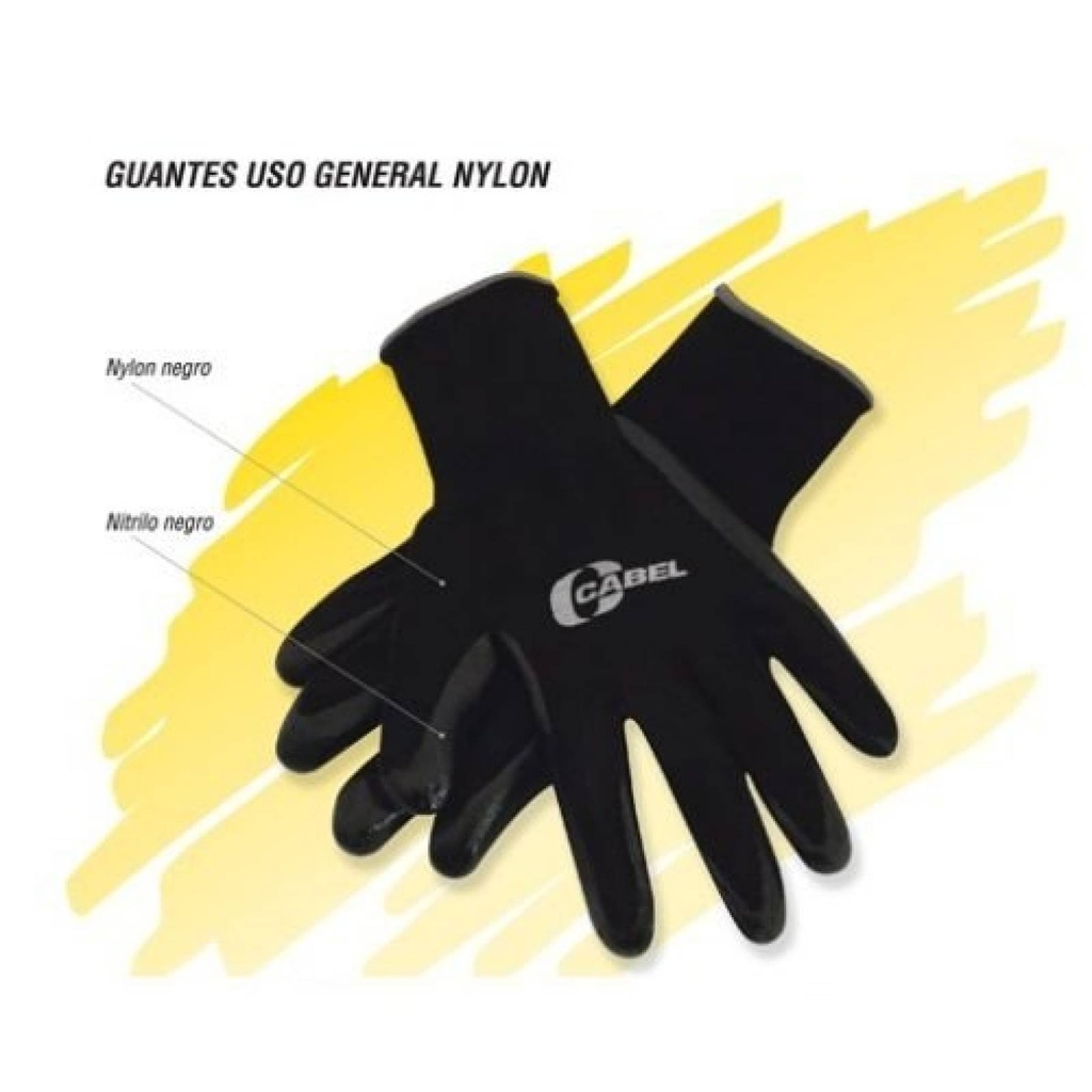 GUANTES DE NYLON CON NITRILO COLOR NEGRO #9, MARCA CABEL, MODELO 03-0502-0201-09