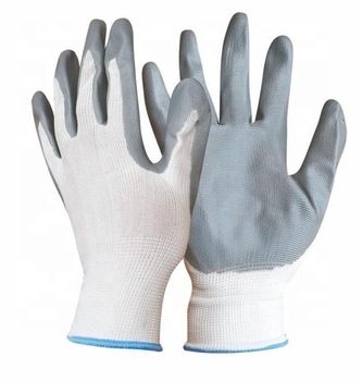 GUANTES DE POLIESTER CON NITRILO COLOR BLANCO CON GRIS #8, MARCA CABEL, MODELO 03-0502-0202-08