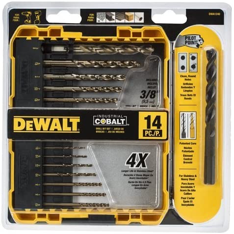 JUEGO DE BROCAS PARA METAL DE COBALTO, DE 14 PIEZAS, DE 1/16" A 3/8", MARCA DEWALT, MODELO DWA1240