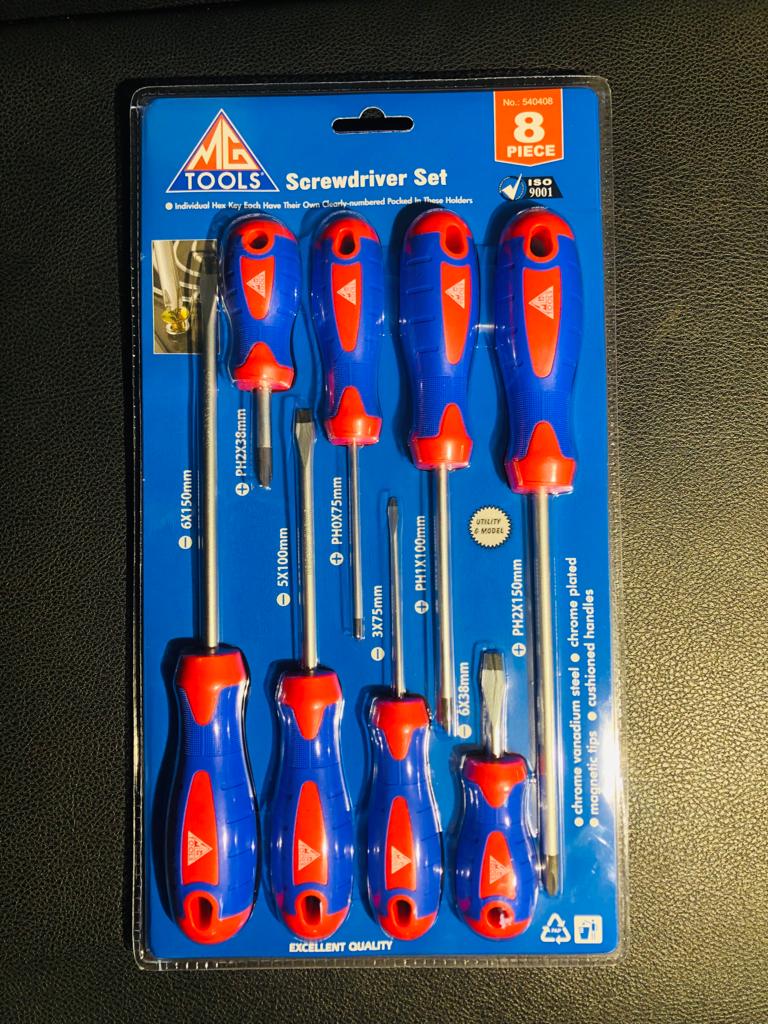 JUEGO DE DESTORNILLADORES DE 8 PIEZAS, MG TOOLS 540408