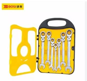 JUEGO DE LLAVES COMBINADAS CON TRINQUETE EN UN EXTREMO, DE 7 PIEZAS, DE 10 A 19 MM, MARCA BOSI TOOLS, MODELO BS431607