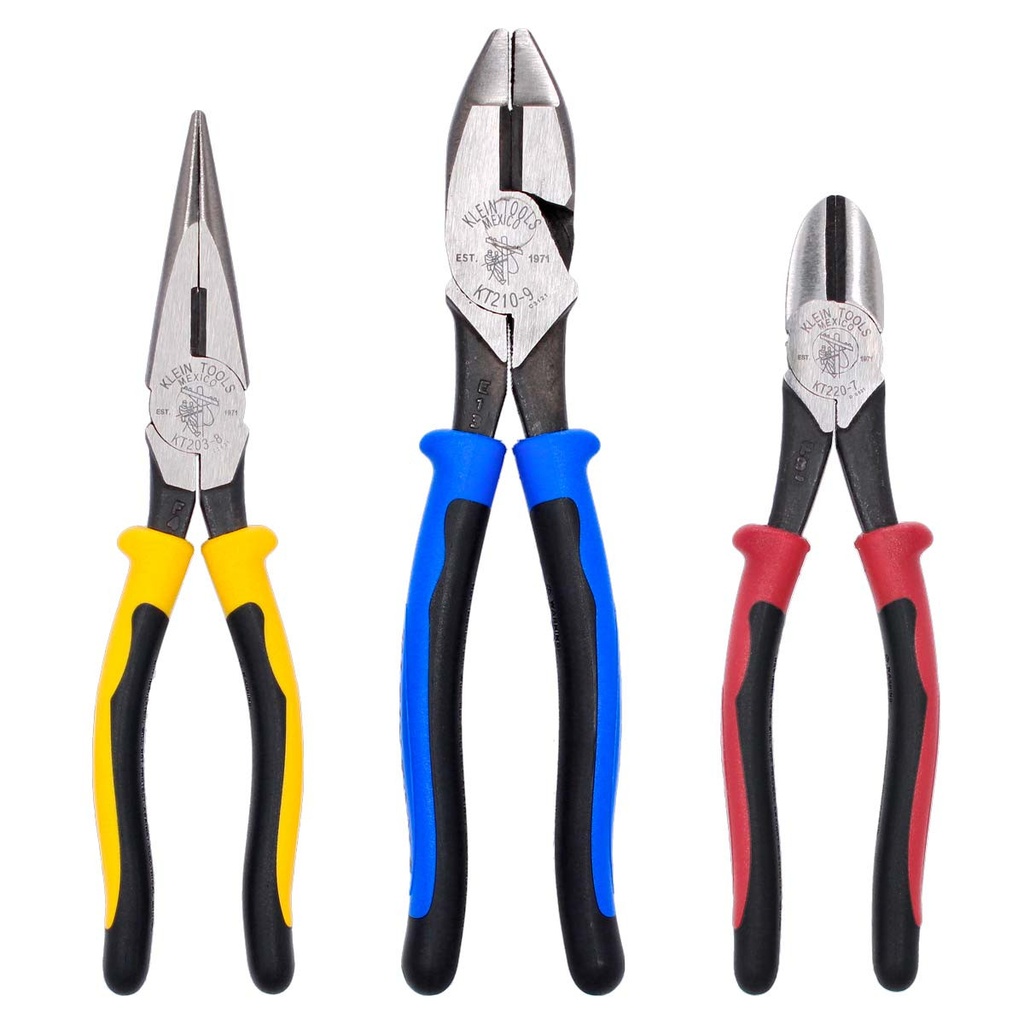 JUEGO DE 3 TENAZAS PARA ELECTRICISTA, MARCA KLEIN TOOLS, MODELO KTM0005