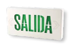 LAMPARA DE EMERGENCIA LED E-50,  ROTULO DE SALIDA LETRAS VERDE,  1.8W, 6500K, 90MIN