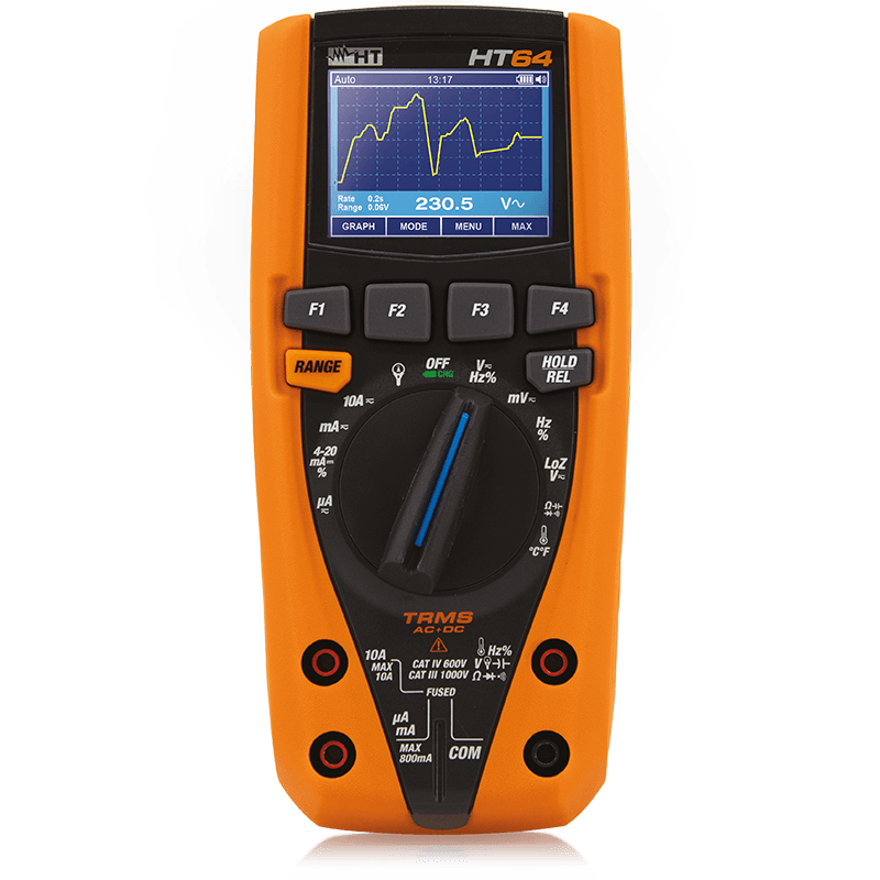MULTIMETRO DIGITAL TRMS / AC+DC CON PANTALLA LCD EN COLOR, MARCA HT, MODELO 64