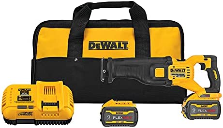 KIT DE SIERRA RECIPROCA INALAMBRICA 60V, 1800W, MARCA DEWALT, MODELO DSC389X2: 2 BAT 9 AH + CARGADOR + BOLSO