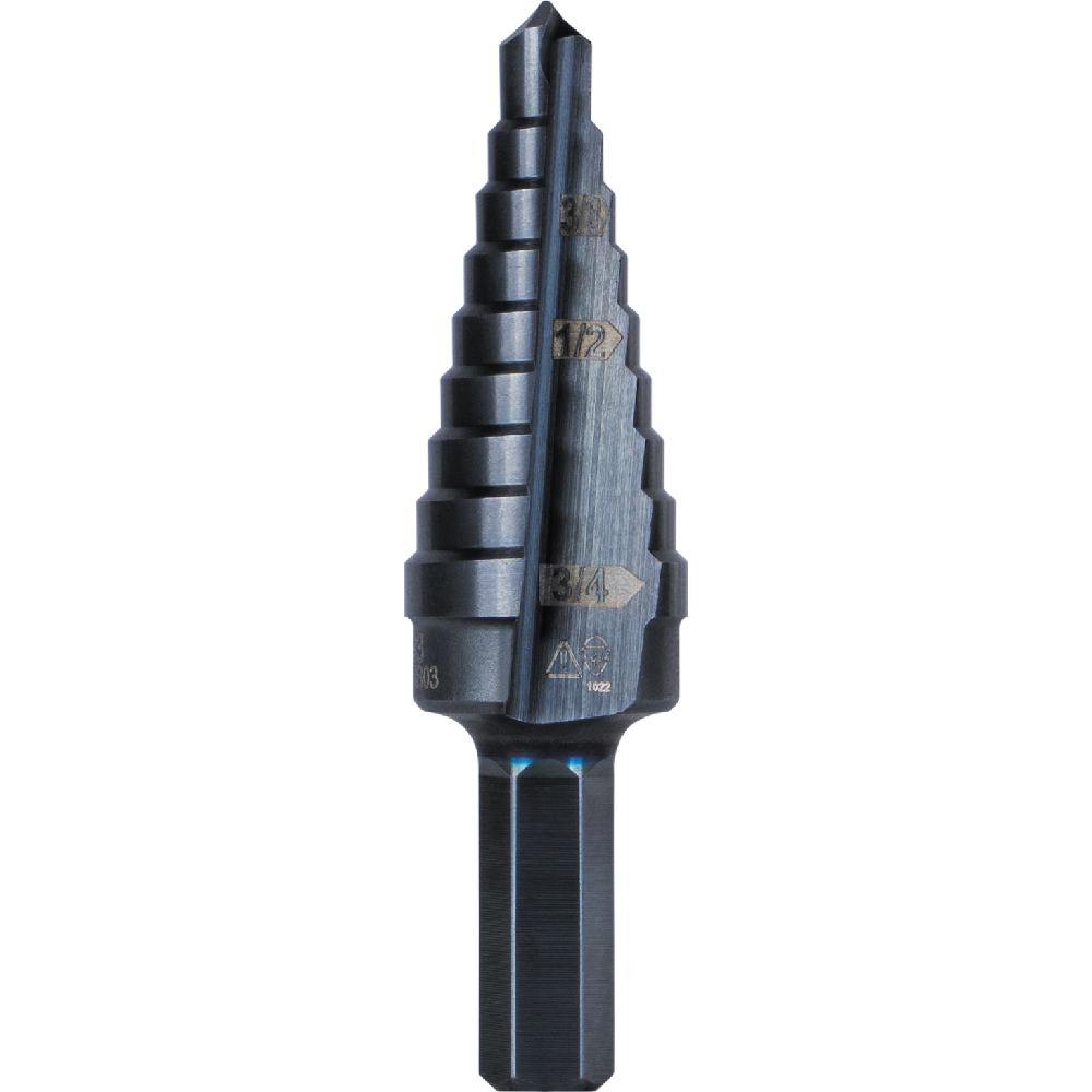 BROCA ESCALONADA HEXAGONAL DE 3/8" DE 9 PASOS, DE 1/4" A 3/4", MARCA KLEIN, MODELO KTSB03