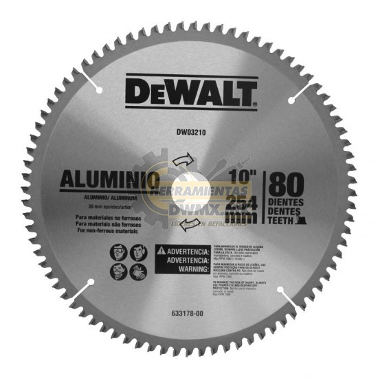 DISCO SIERRA DE 10 PULGADAS Y 80 DIENTES, DEWALT DWA03210