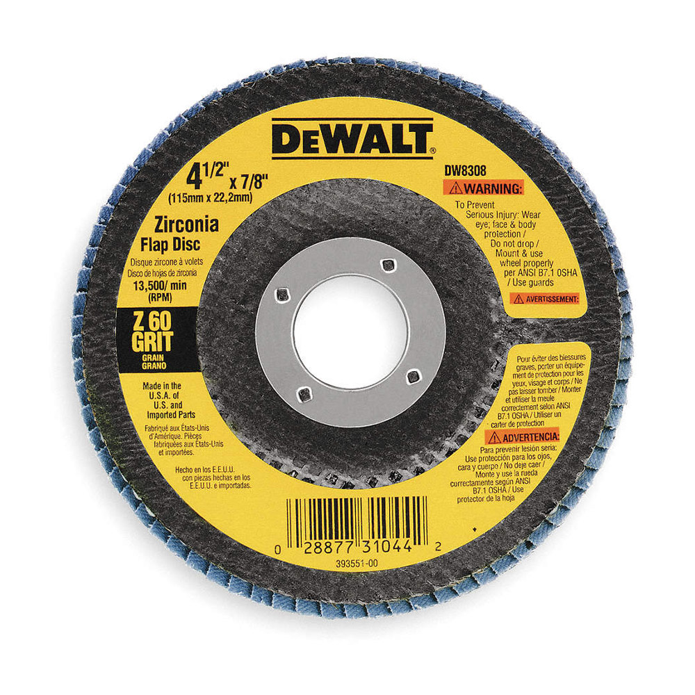 DISCO PARA LIJAR DE ZIRCONIO DE 4-1/2x7/8", GRANO 60, MARCA DEWALT, MODELO 8308-BR