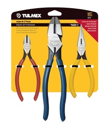 [TULMEX-SP3/TMX0002] JUEGO DE 3 PINZAS PARA ELECTRICISTA, MARCA TULMEX, MODELO SP3/TMX0002
