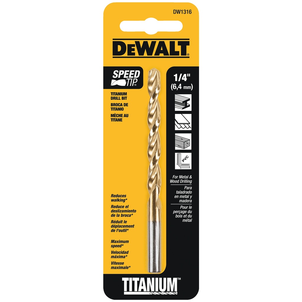 BROCA PARA METAL DE TITANIO DE 1/4", MARCA DEWALT, MODELO DW1316G