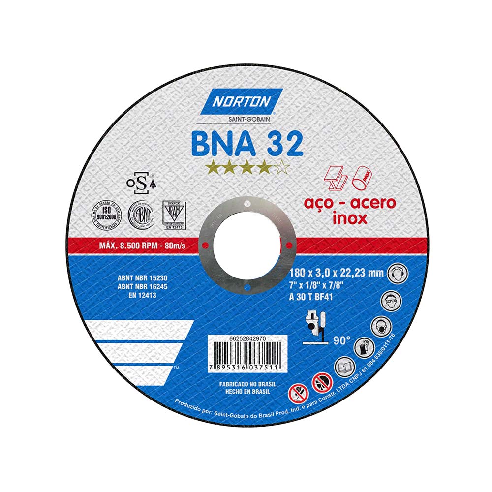 DISCO PARA CORTE DE METAL DE 9"X1/8"7/8", CENTRO PLANO, MARCA NORTON, MODELO 150521