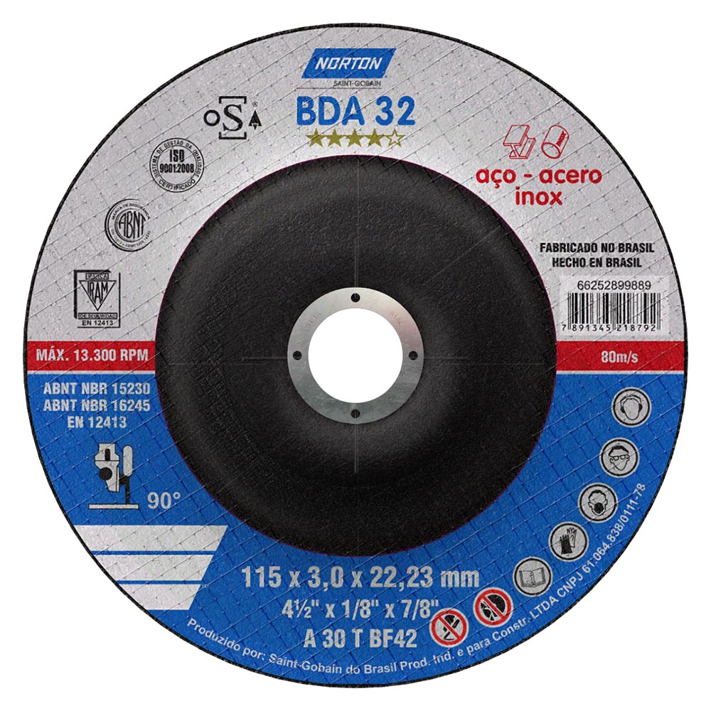 DISCO PARA CORTE DE METAL DE 7"X1/8"X7/8", CENTRO PLANO, MARCA NORTON, MODELO 150516