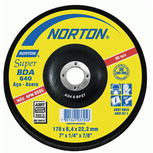 DISCO DESBASTE DE 4-1/2"X1/4"X7/8", CENTRO DEPRIMIDO, MARCA NORTON, MODELO 152592