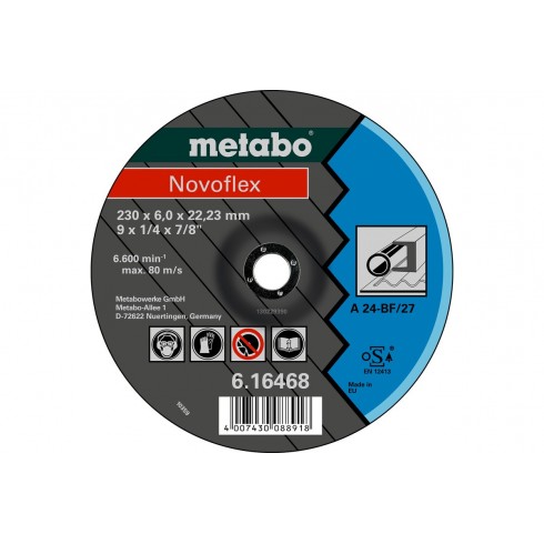 DISCO PARA DESBASTE DE METAL DE 9" X 1/4" X 7/8", NOVAFLEX 180X6.0X22.2 MM, MARCA METABO, MODELO 616465000