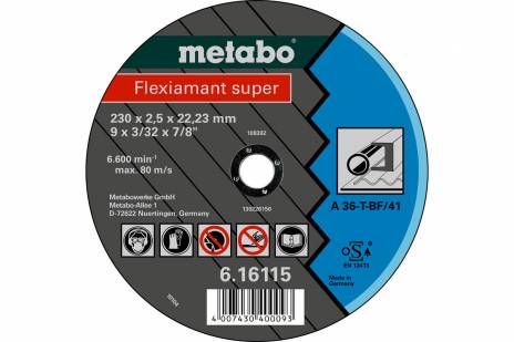 DISCO PARA DESBASTE DE METAL DE 9" X 1/4" X 7/8", FLEXIAMANT Z- UPPER 230X7.0X22.2 MM,  ACERO, MARCA METABO, MODELO 616520000
