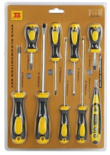 JUEGO DE DESTORNILLADORES DE 9 PIEZAS, MARCA BOSI TOOLS, MODELO BS518909