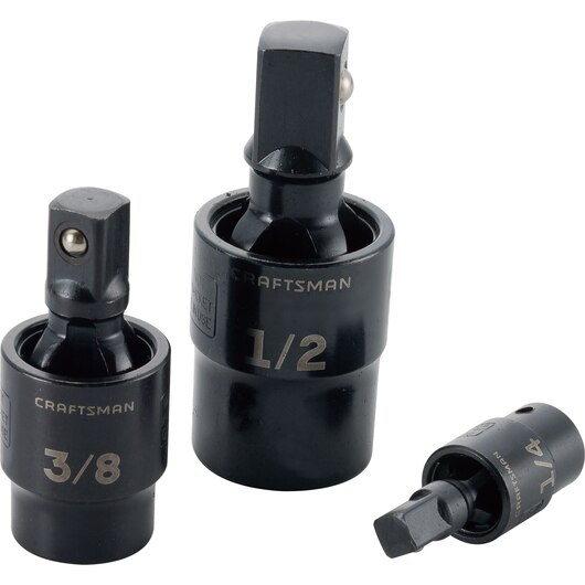 JUEGO DE JUNTAS UNIVERSALES DE IMPACTO, OXIDO NEGRO DE 1/4", 3/8" Y 1/2", MARCA CRAFTSMAN, MODELO CMMT57569