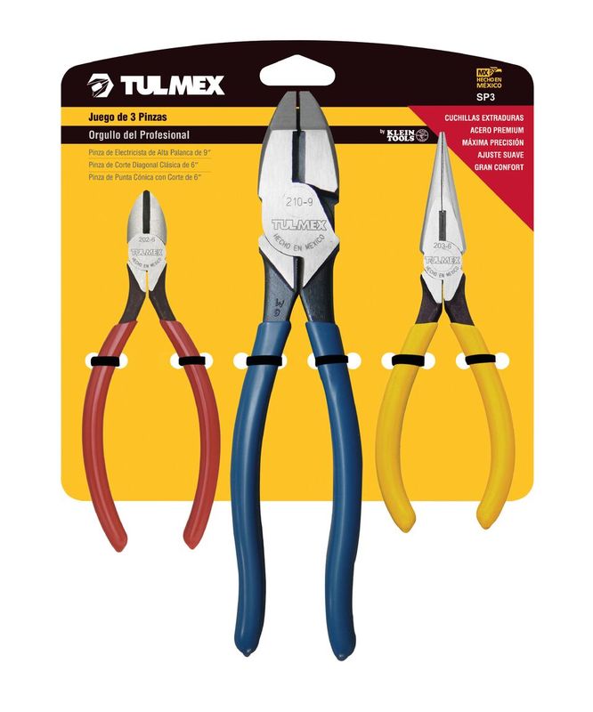 JUEGO DE TENAZAS PARA ELECTRICISTA DE 3 PIEZAS, MARCA TULMEX, MODELO SP3/TMX0002