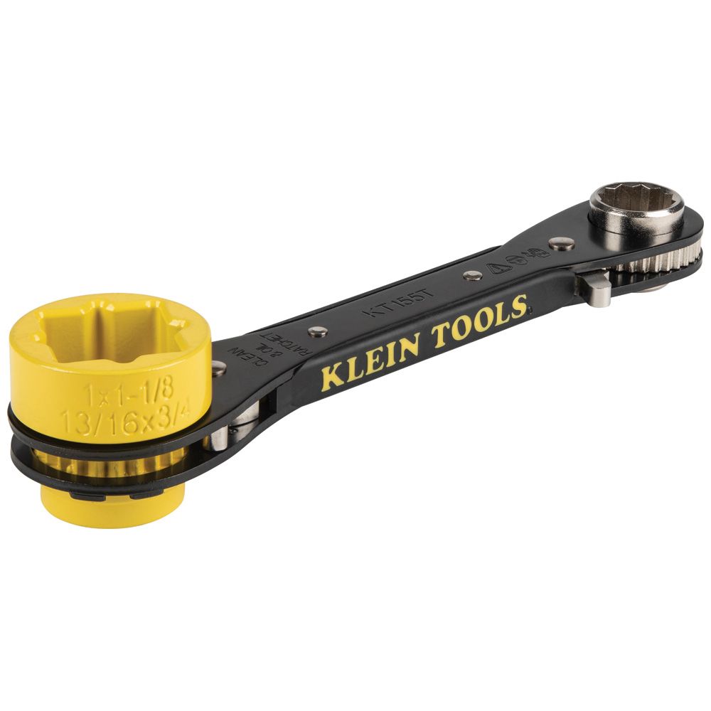 LLAVE DE LINIERO CON MATRACA 6 EN 1, CUADROS COMBINADOS DE 3/4, 13/16, 1 Y 1-1/8", LLAVES HEXAGONALES DE 9/16 Y 3/4", MARCA KLEIN TOOLS, MODELO KT155T