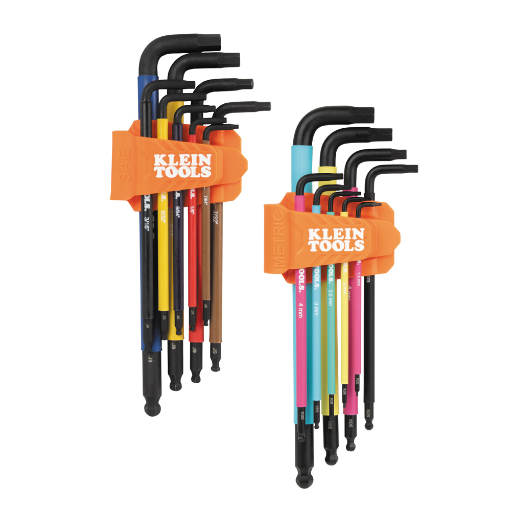 JUEGO DE LLAVES HEXAGONALES (ALLEN) CODIFICADAS POR COLORES, EN PULGADAS Y MILIMETROS, DE 18 PIEZAS, MARCA KLEIN TOOLS, MODELO BLS18