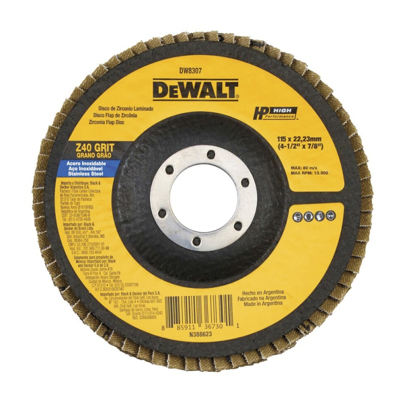DISCO PARA LIJAR DE ZIRCONIO DE 4-1/2x7/8", MARCA DEWALT, MODELO 8307-BR