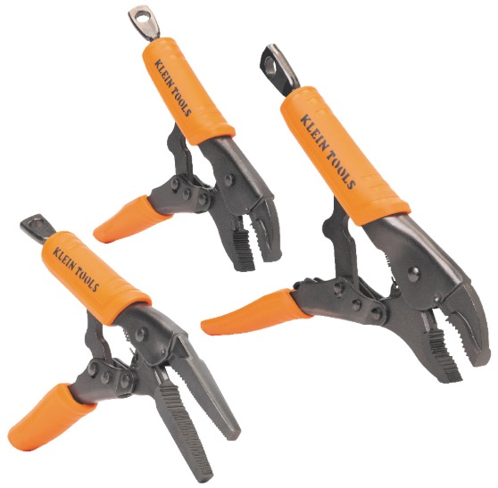 JUEGO DE PINZAS DE PRESION, DE PUNTA DE 15.2 CM, CON MORDAZAS CURVAS DE 17.8 Y DE  25.4 CM, DE 3 PIEZAS, MARCA KLEIN TOOLS, MODELO 38665