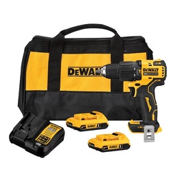 [DW-DCD709D2-B3] KIT DE TALADRO PERCUTOR INALAMBRICO ATOMIC 1/2 '' 20V, 300W, MARCA DEWALT, MODELO DCD709D2-B3: 2 BAT 2AH + CARG + BOLSO