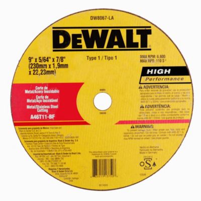 DISCO PARA CORTE DE METAL DE 9" X 5/64" X 7/8", MARCA DEWALT, MODELO DW8067LA