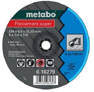 DISCO PARA DESBASTE DE METAL DE 4-1/2" X 1/4" X 7/8", FLEXIAMANT STEEL, MARCA METABO, MODELO 616726000