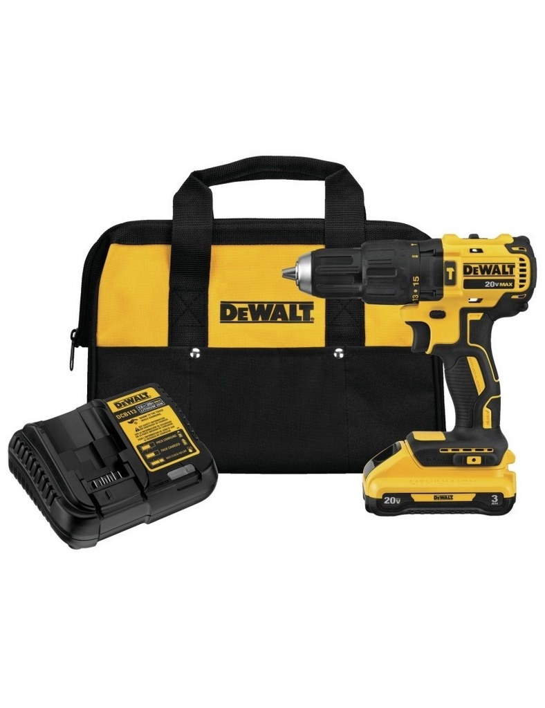 KIT DE TALADRO PERCUTOR/ATORNILLADOR INALAMBRICO DE1/2" 20V, 300W, MARCA DEWALT, MODELO DCD7781D1-B3: 1 BAT 2AH + CARG + BOLSO